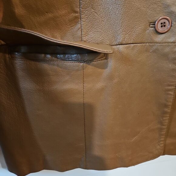 Vintage Chadwick's Tan 100% Leather Pantsuit sz 16 See all Photos - Picture 11 of 17